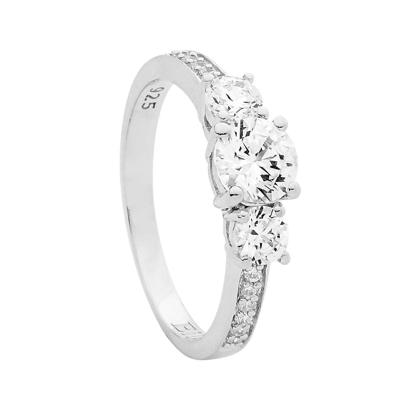 Ellani Collections Sterling Silver Three Stone Ring with Cubic