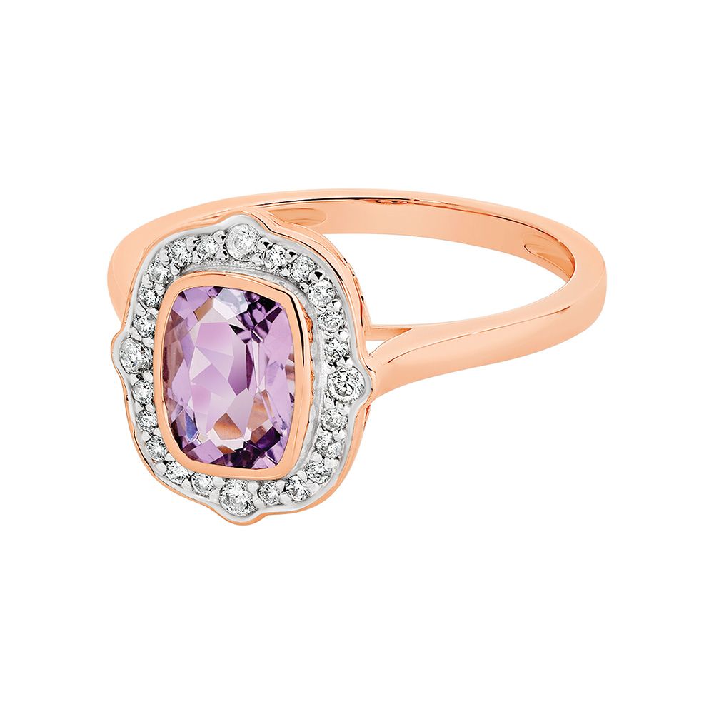 9ct Rose Gold Pink Amethyst Diamond Ring Heritage Jewellers