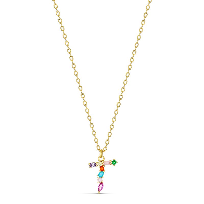Colourful Initial Pendant with Gold Plate - T