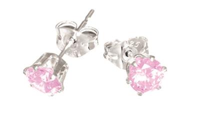 Sterling Silver Pink CZ Stud Earrings