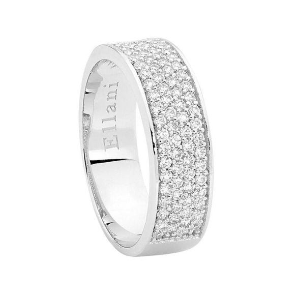 Sterling Silver Pave Set Wide Band