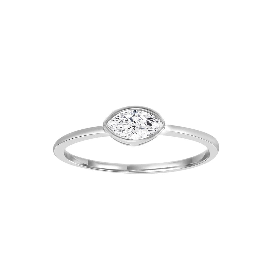 9K White Gold Marquise Cut Lab Grown Diamond Ring