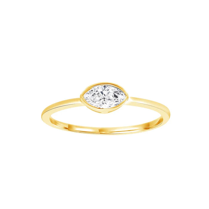 9K Yellow Gold Marquise Cut Lab Grown Diamond Ring