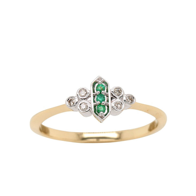 9k Yellow Gold Emerald and Diamond Ring