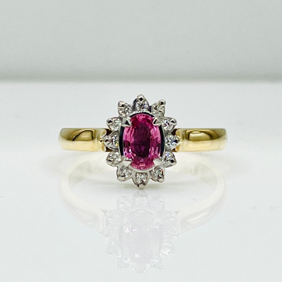 9ct Yellow Gold Pink Sapphire & Diamond Ring