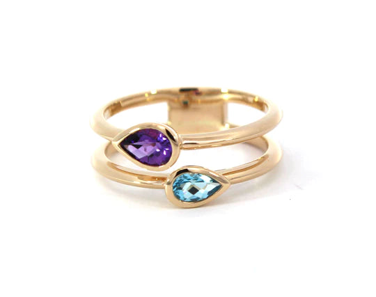 9ct Yellow Gold Pear Duo with Amethyst & Blue Topaz