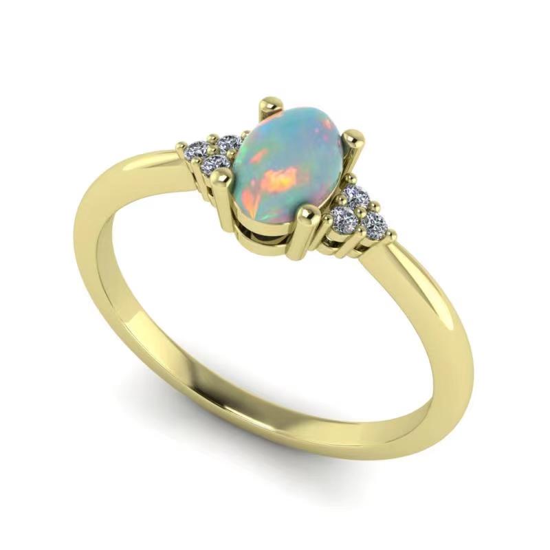 9ct Yellow Gold White Opal & Diamond Ring