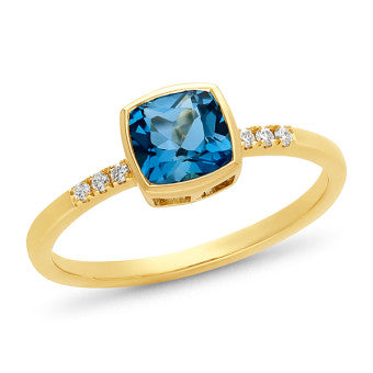 9ct Yellow Gold London Blue Topaz & Lab Grown Diamond Ring