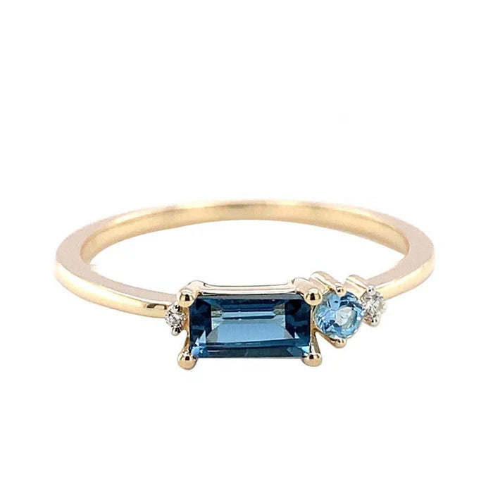 9K Yellow Gold Blue Topaz & Diamond Ring