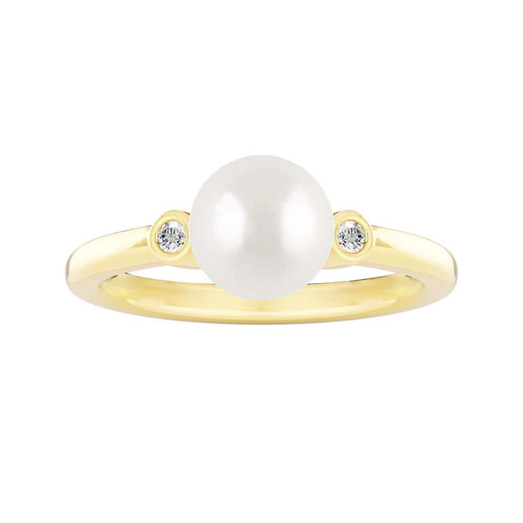 9K Yellow Gold Freshwater Pearl & Lab Grown Diamond Ring