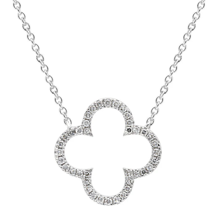 9K White Gold Flower Style Diamond Necklace