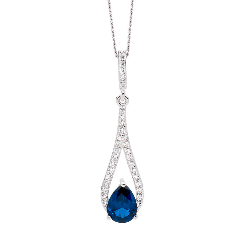 Open Tear Pendant with London Blue Cubic Zirconia