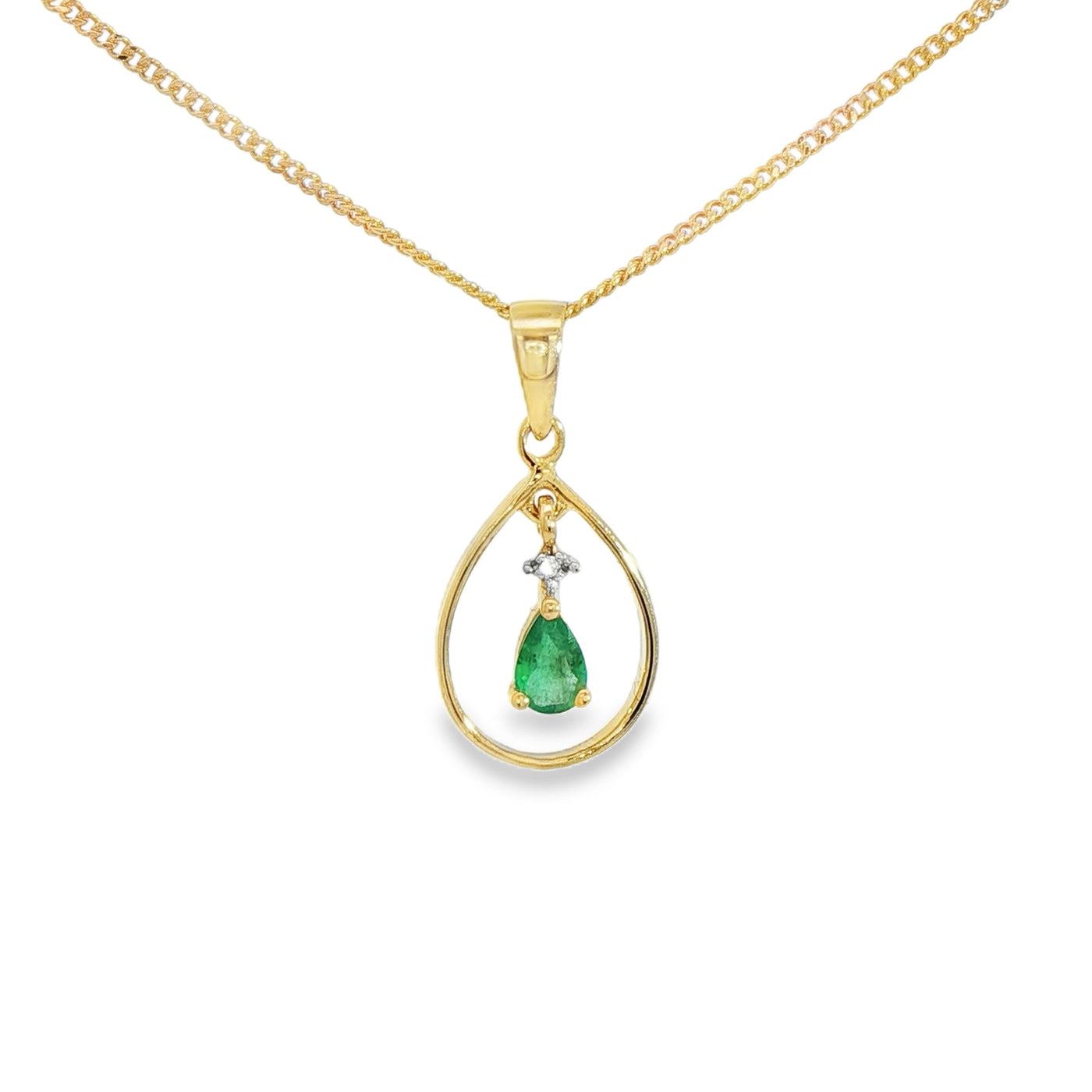 9ct Yellow Gold Emerald & Diamond Necklace