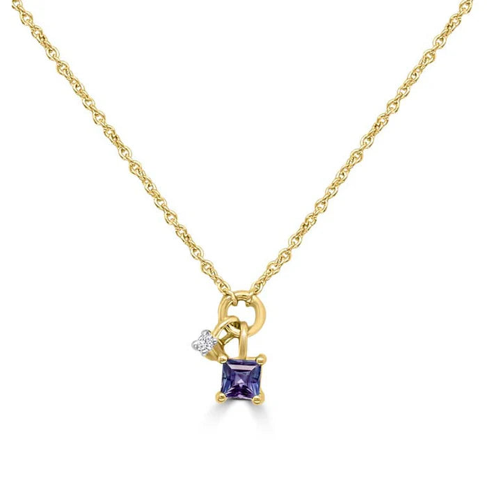 9K Yellow Gold Diamond & Iolite Necklace