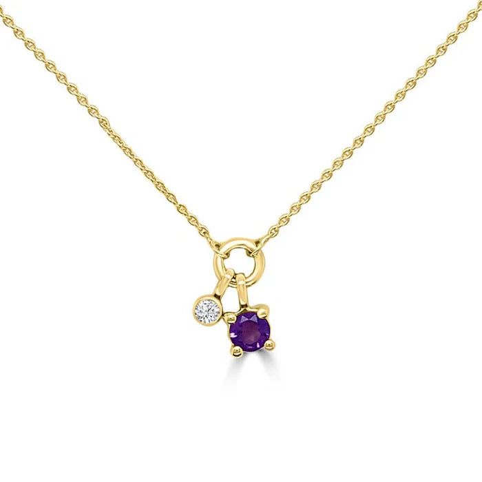 9K Yellow Gold Diamond & Amethyst Necklace