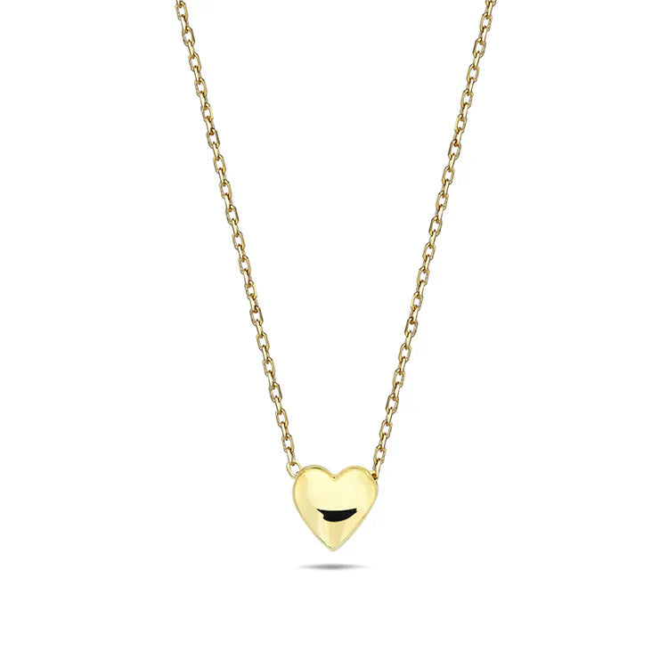 9K Yellow Gold Puff Heart Necklace