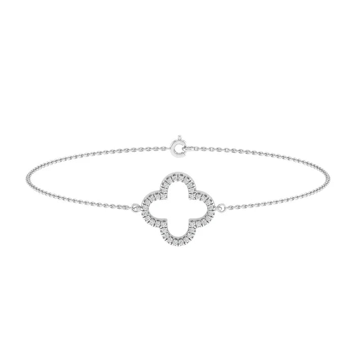 9K White Gold & Diamond Flower Style Chain Bracelet