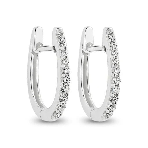 9K White Gold Diamond Set Huggie Earrings
