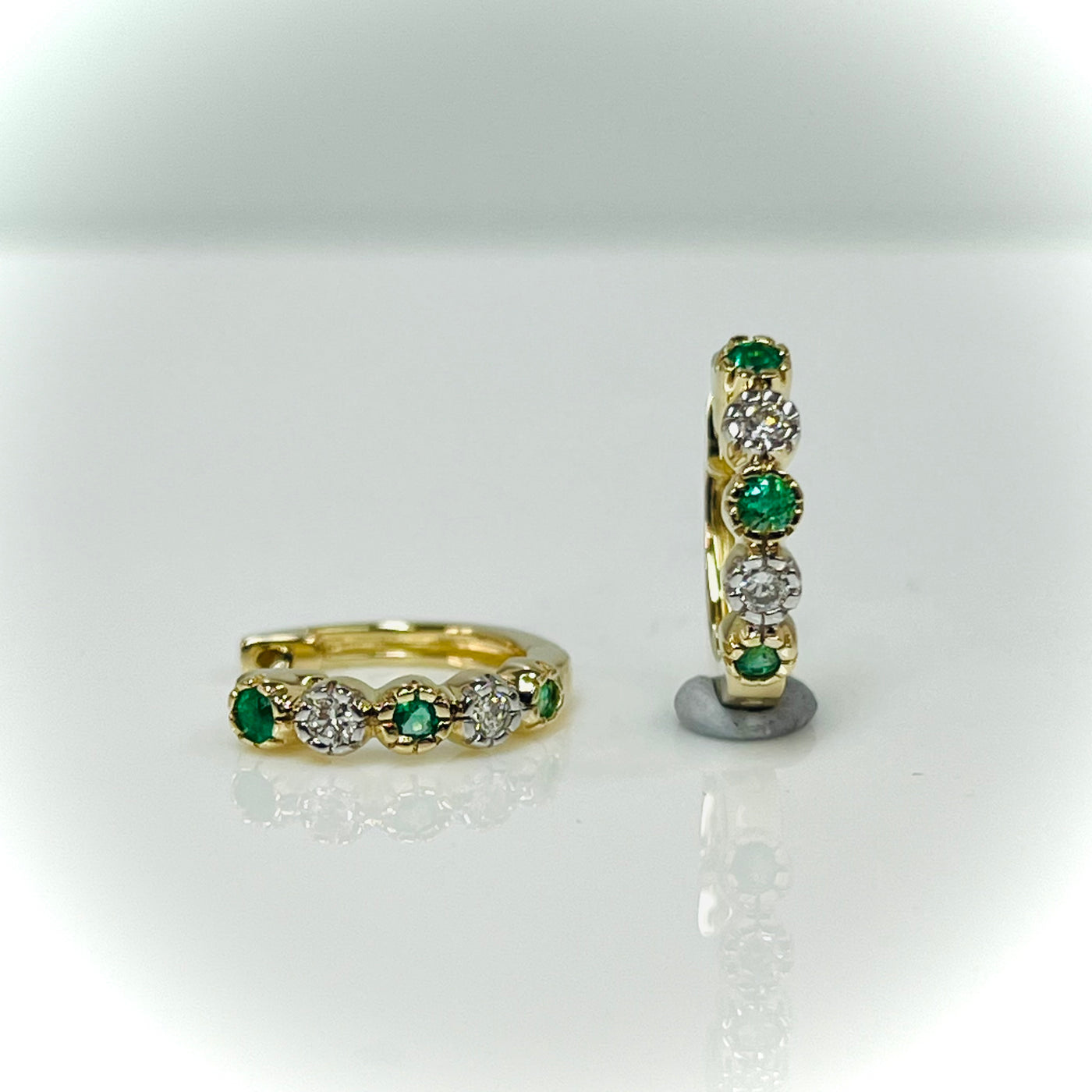9ct Yellow gold Emerald & Diamond Huggie Earrings