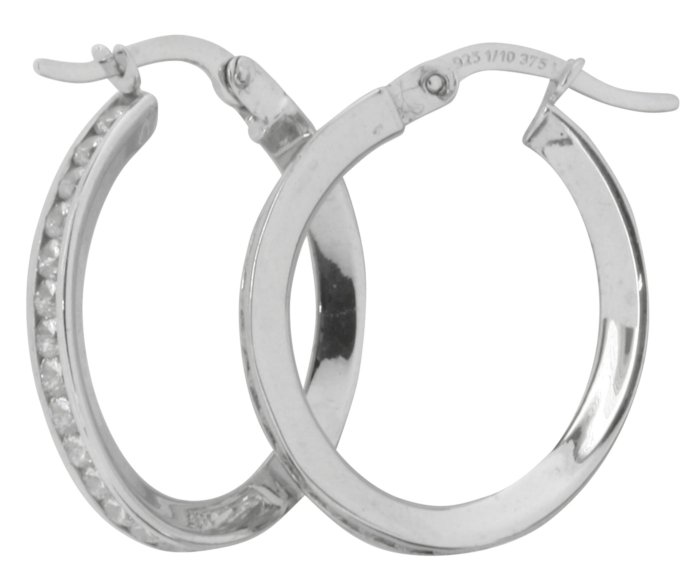 9ct White Gold and Silver Bonded Cubic Zirconia Hoop Earrings