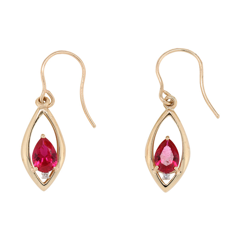 9ct Yellow Gold Created Ruby & Diamond Earrings