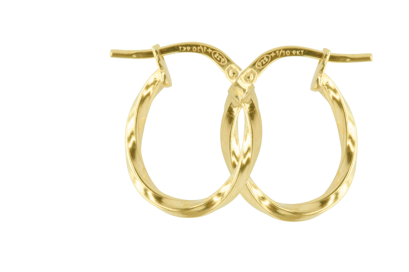 9ct Yellow Gold and Silver Bonded Oval Twist Hoop Earrings