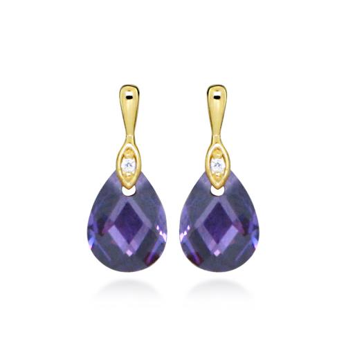 9ct Yellow Gold Purple Cubic Zirconia Drop Earrings