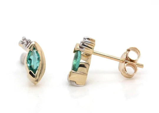9ct Yellow Gold Emerald & Diamond Half Halo Stud Earrings