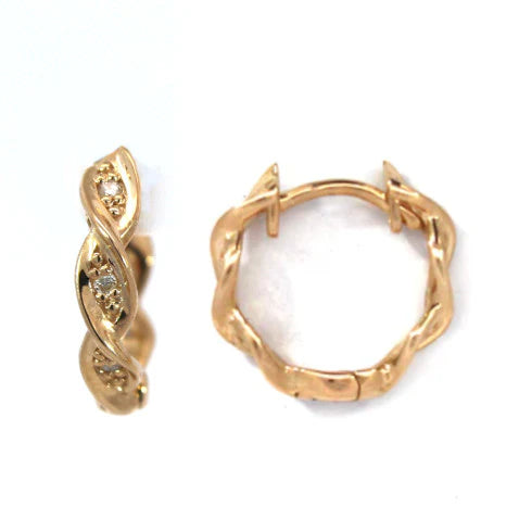 9ct Yellow Gold Diamond Set Circle Of Life Wreath Hoop Earrings