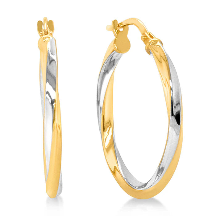 9ct Yellow Gold & Silver Twist Hoop Earrings