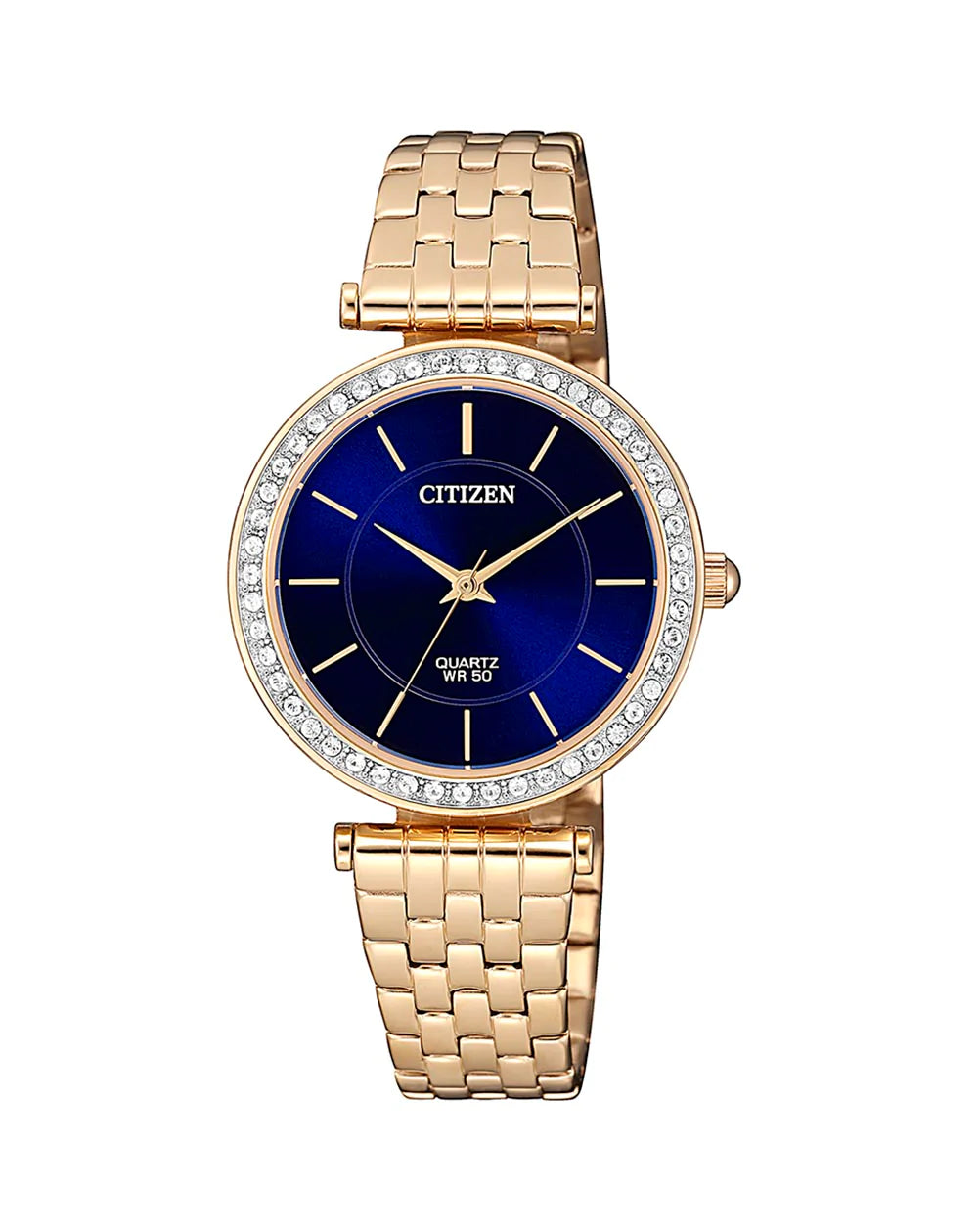 Ladies Rose Gold Watch with Bright Blue Dial & Crystals