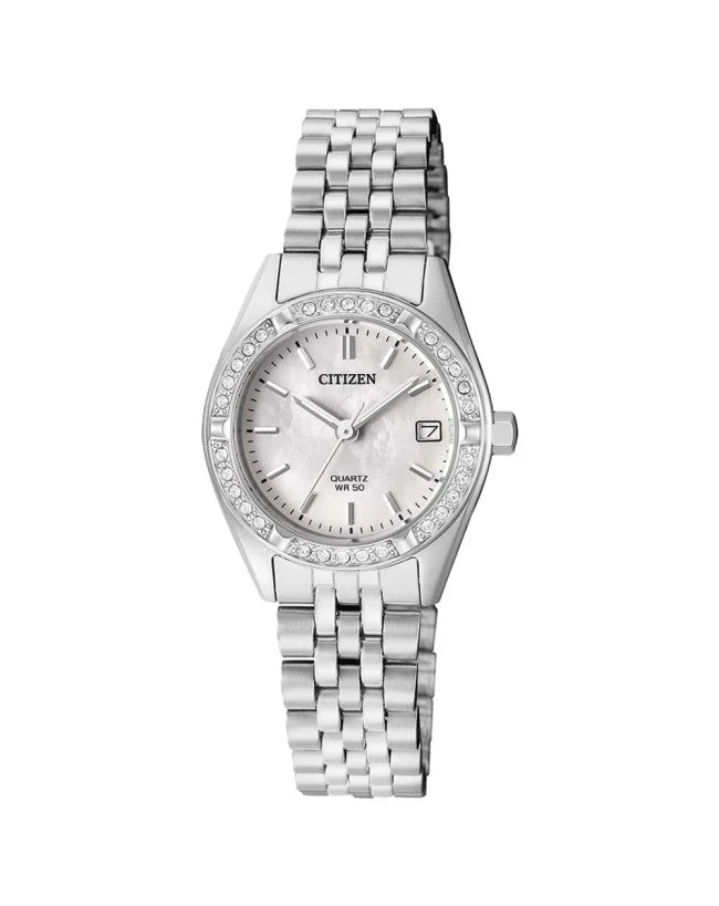 Ladies Citizen Quartz Silver Dress Watch with Crystals