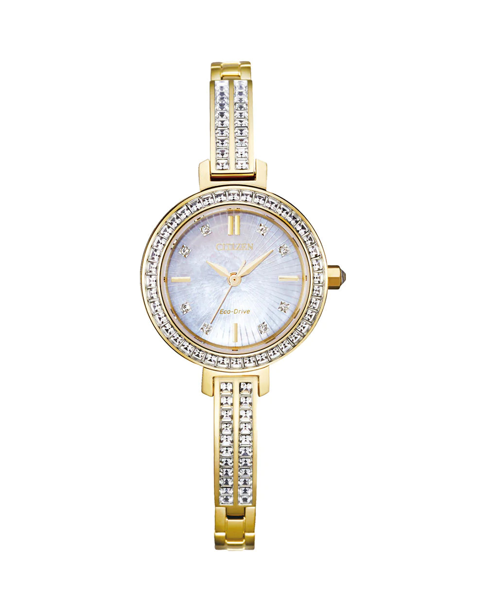 Ladies Gold Bracelet Style Eco-Drive Watch with Crystals