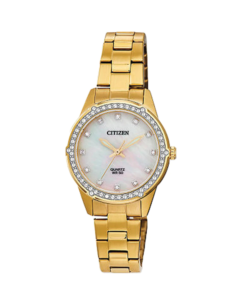 Ladies Gold Citizen Quartz Watch with Crystals