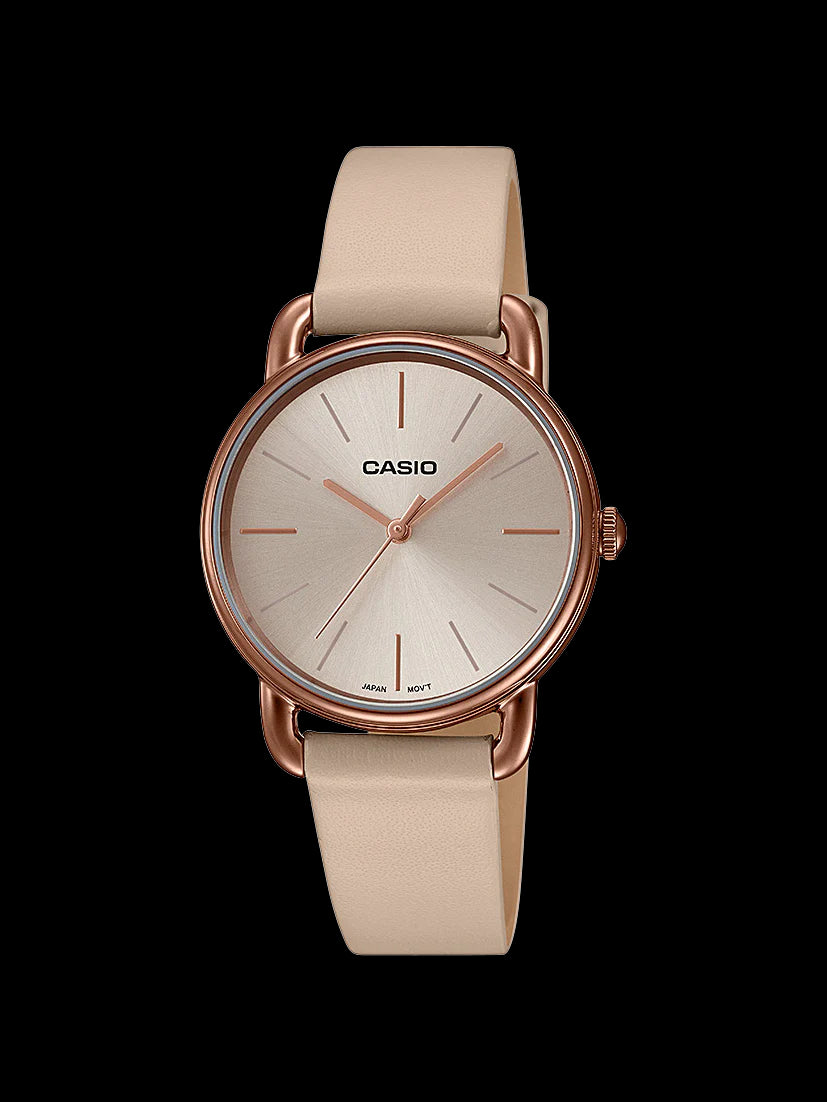 Casio Rose Gold Dress Watch with Leather Strap