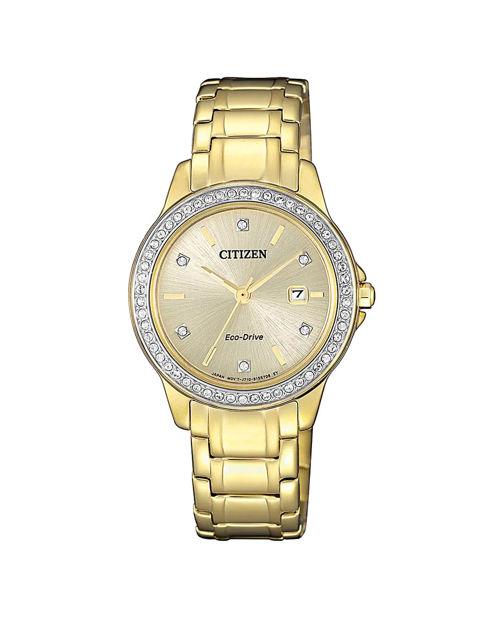Ladies Gold Eco-Drive Watch with Crystal Set Dial