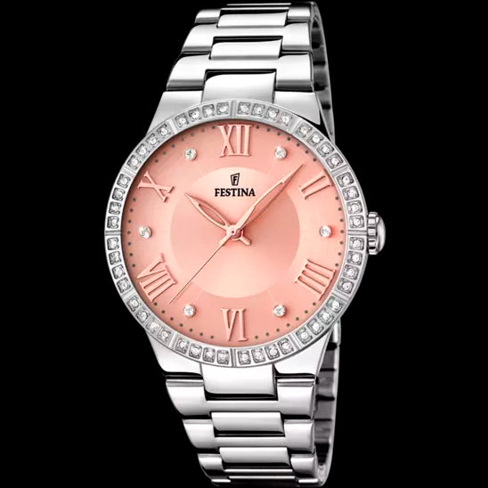 Festina Boyfriend Style Quartz Watch with Pink Dial