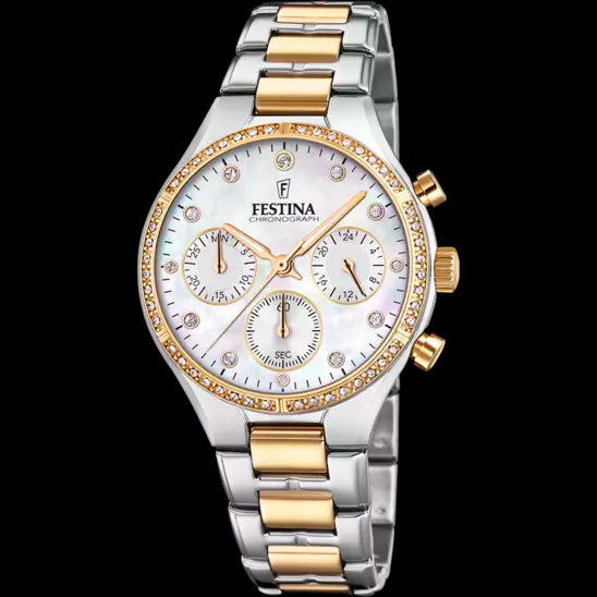 Festina Boyfriend Style Crystal Set Chronograph Watch