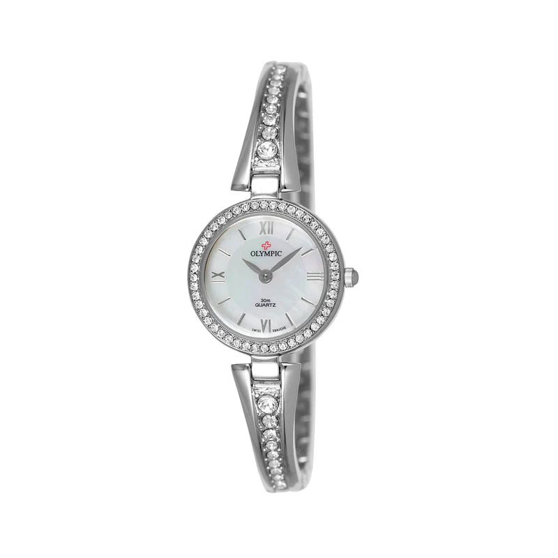 Olympic Ladies Round Steel Stone Set Watch