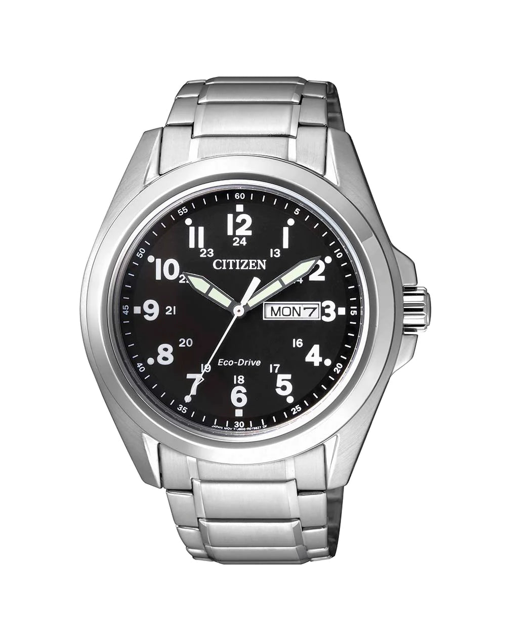 Gents Silver Eco-Drive Watch with Black Dial
