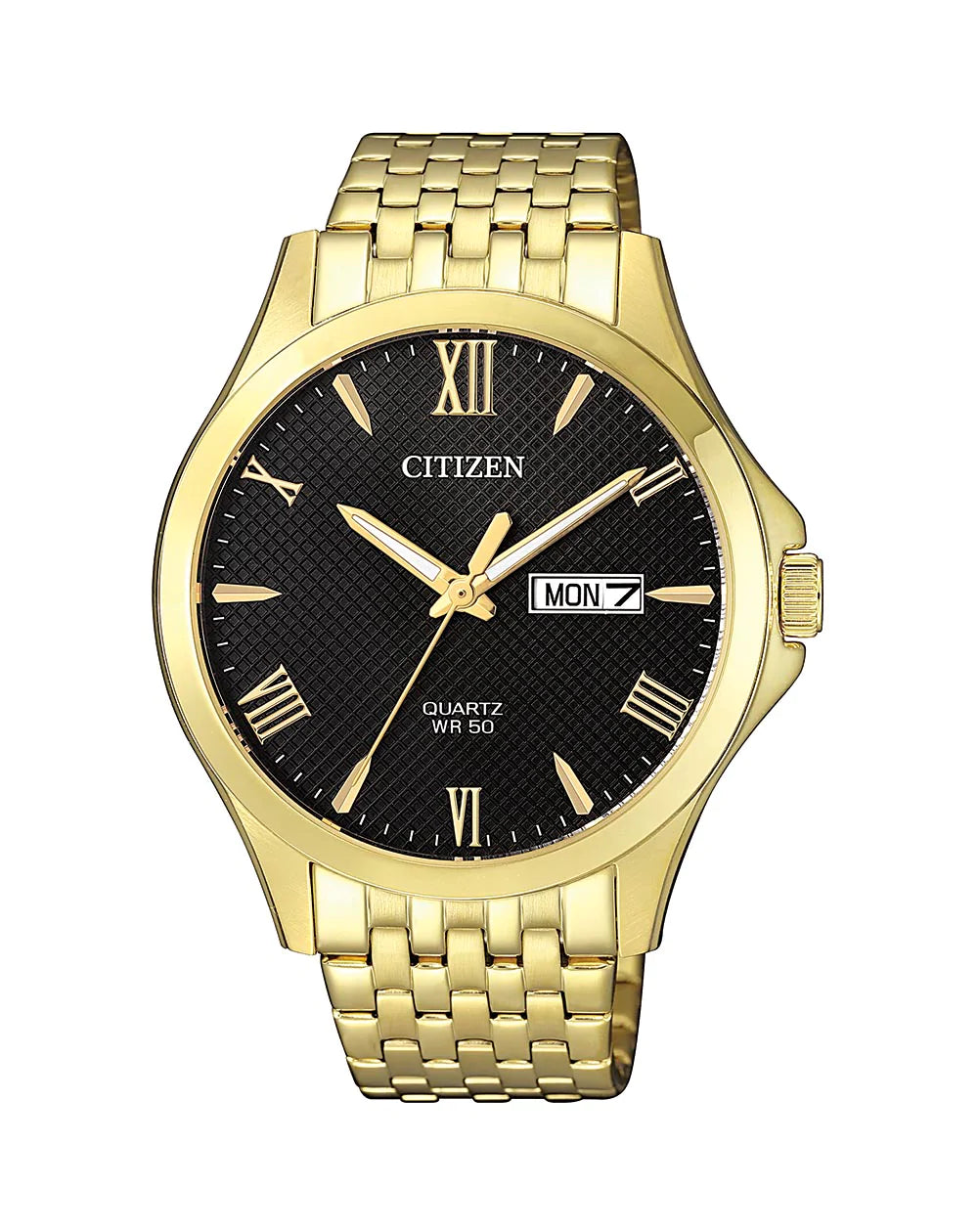 Gents Gold Citizen Quartz Watch with Black Dial