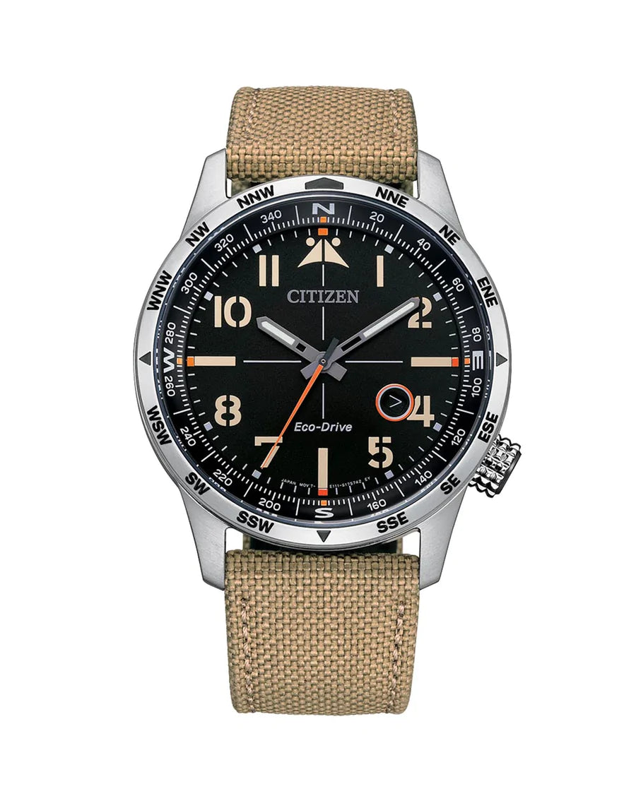 Gent's Aviator Style Eco-Drive With Canvas Strap