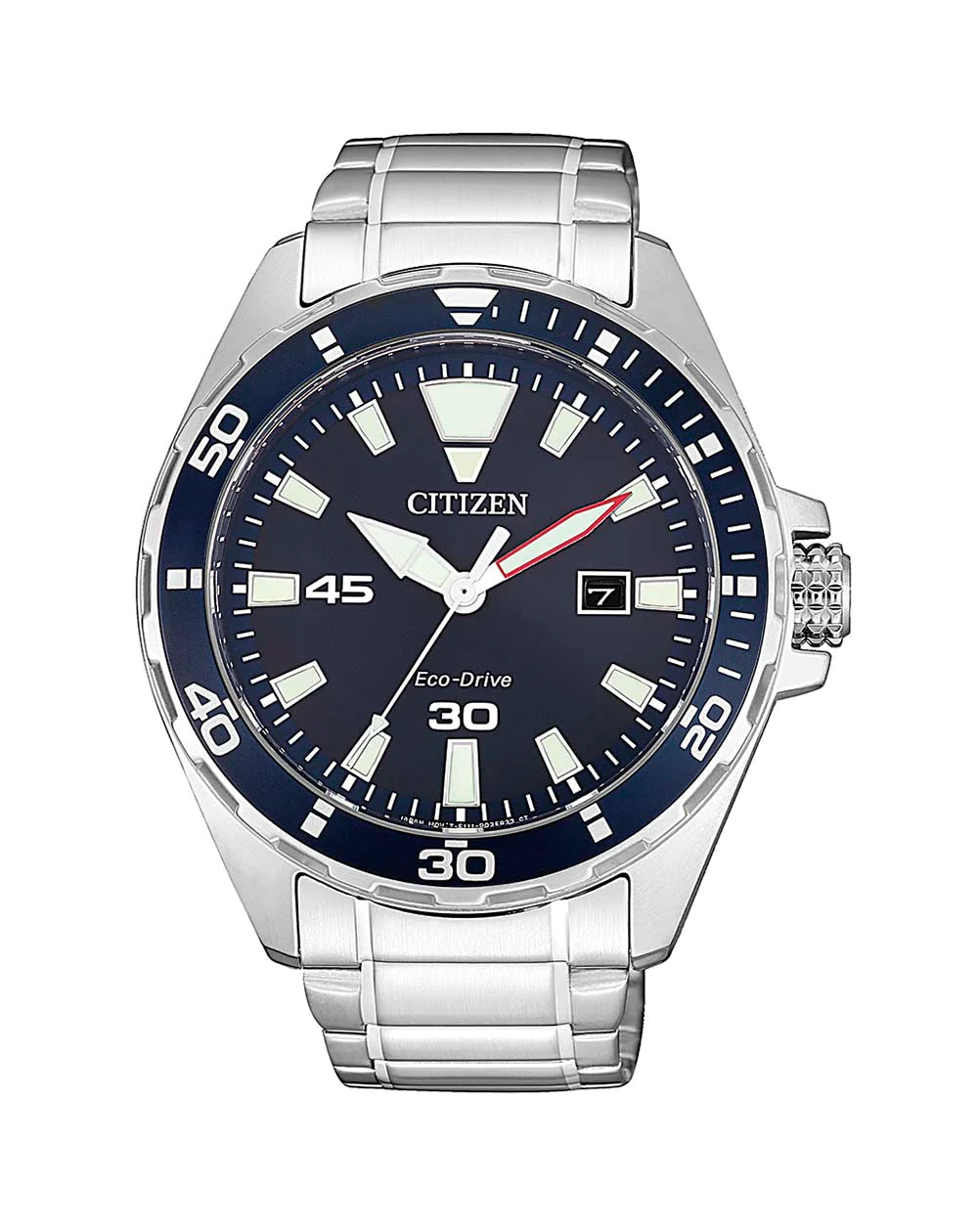 Gents Silver & Navy Eco-Drive Watch