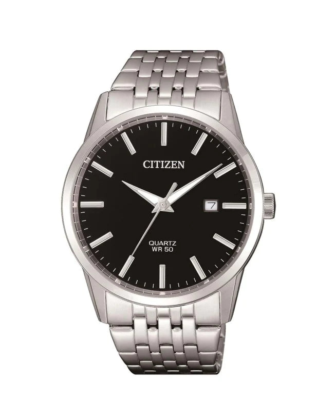 Gents Analogue Watch Silver with Black Dial