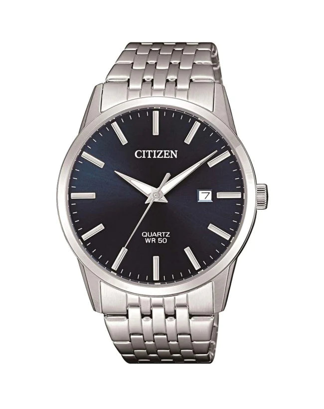 Gents Analogue Watch Silver with Blue Dial