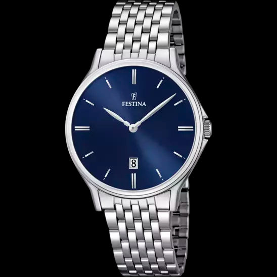 Steel Gents Quartz Watch with Blue Dial