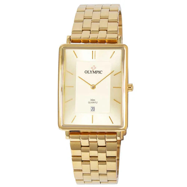 Olympic Gents Rectangle Watch - Gold with Bracelet Strap