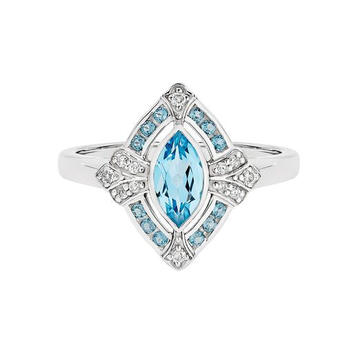 9ct White Gold London Blue Topaz & Diamond Ring