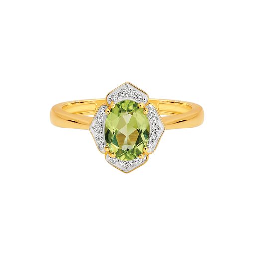 9ct Yellow Gold Peridot & Diamond Dress Ring