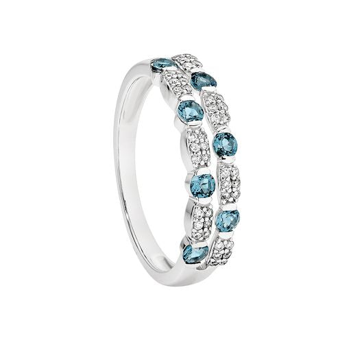 9ct White Gold London Blue Topaz & Diamond Ring